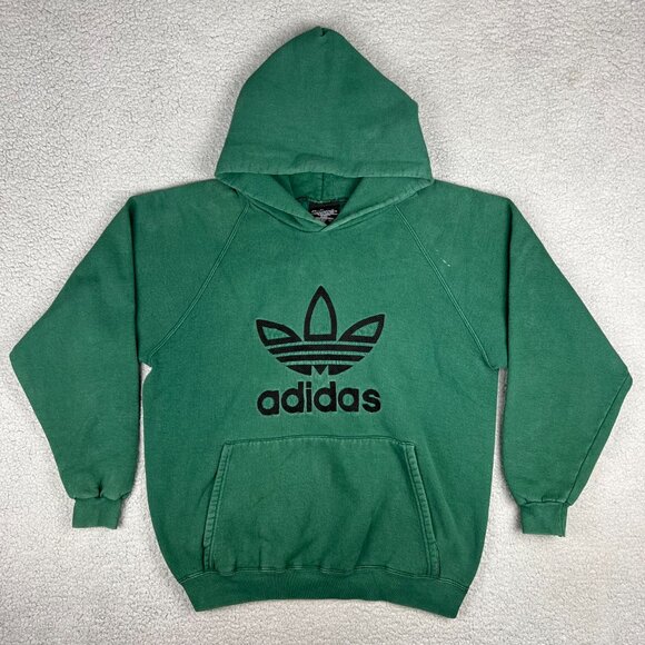 Vintage Adidas Hoodie Mens Medium M Forest Green Trefoil Center